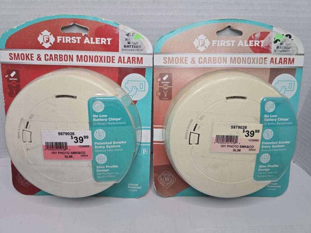 2x First Alert Smoke and Carbon Monoxide Alarm 10 Year Battery Slim PC1210 White